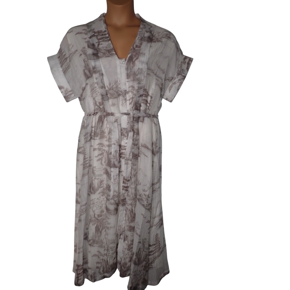 Umgee Women's Toile Print Scenic Button Front Midi Dress Size L